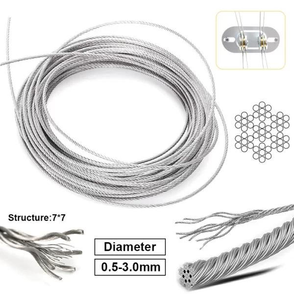 304 Stainless Steel Wire Rope 7x7 - Thin, Flexible Cable for Crafting & Lifting | LKS